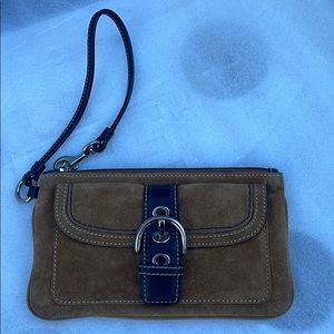 Suede leather Coach wristlet bag
